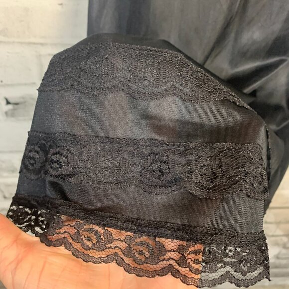 Vintage 90s Pink Lady Black Satin Lace Trim Slip Skirt New - Picture 4 of 11